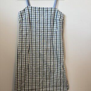 Tommy Hilfiger Size 10 Vintage Plaid Spaghetti Strap Mini Dress Blue White Check
